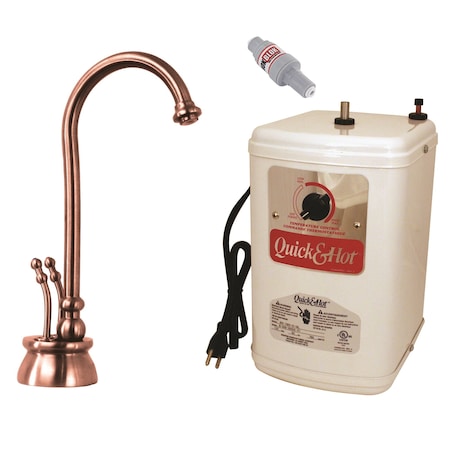 Westbrass Docalorah 2-Handle Hot Water Dispenser Faucet W/ Hot Water Tank in Antique Copper D262HFP-11